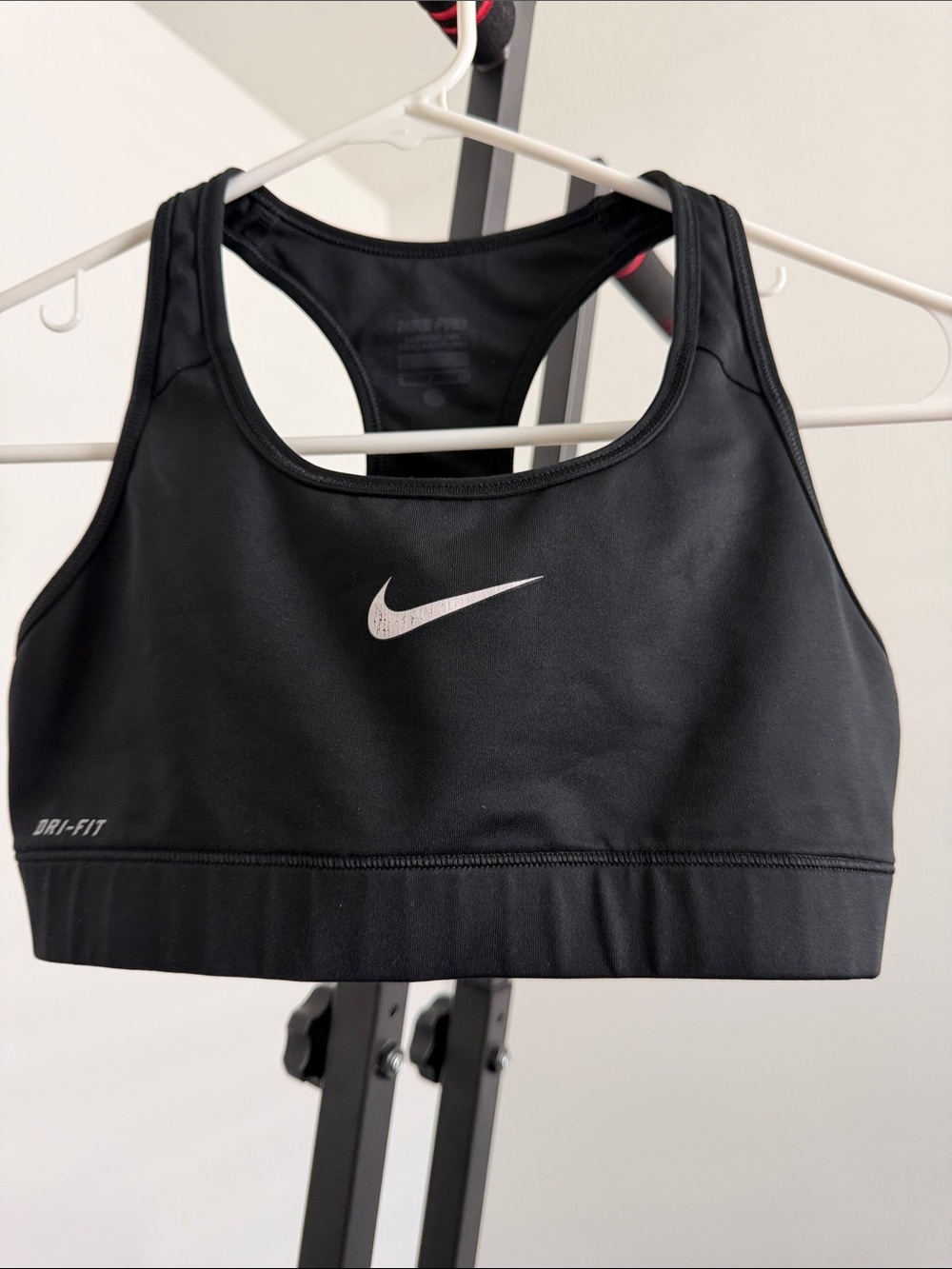 Nike Black Dri-FIT Racerback Sports Bra with White Swoosh
